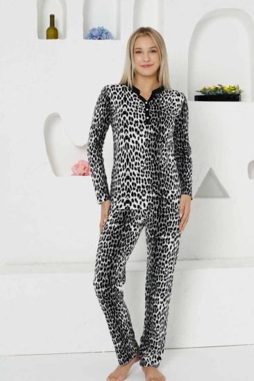 Gri Leopar Uzun Kollu Bayan Pijama Takımı 2761UK