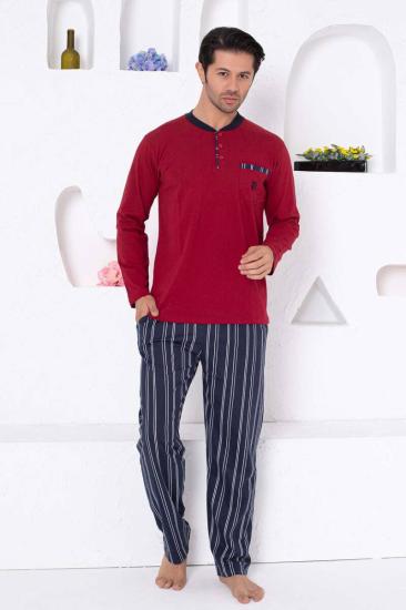 Bordo Beden Çizgili Erkek Pijama Takımı 1191UY