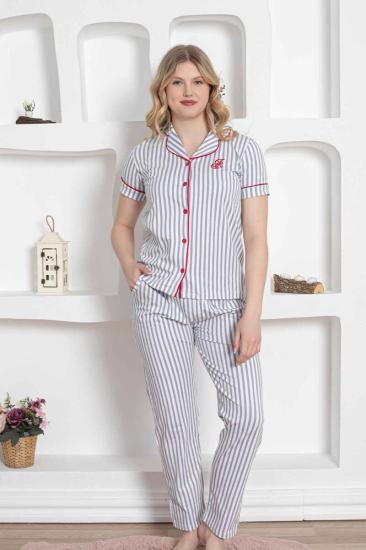 Gri Çizgili Gömlek Pijama Takımı 2568KY