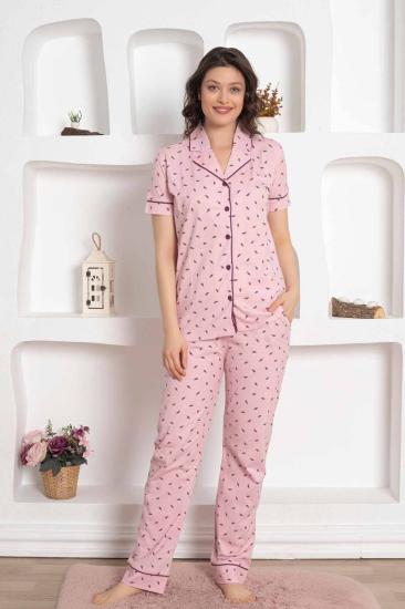 Pembe Kısa Kollu Gömlek Pijama Takımı 2777KY