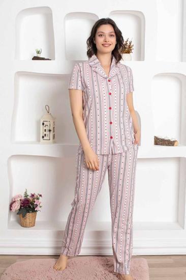 Çizgili Kısa Kollu Gömlek Pijama Takımı 2781KY