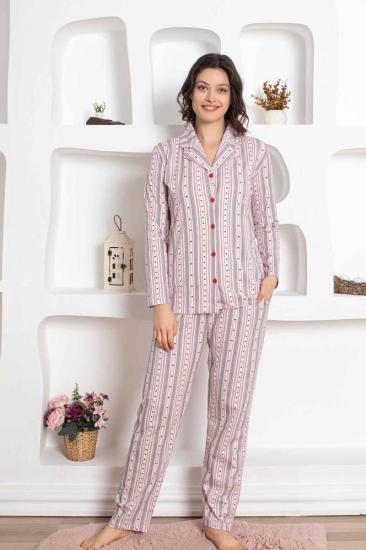 Çizgili Uzun Kollu Gömlek Pijama Takımı 2781UY