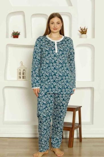 İndigo Çiçek Desenli Büyük Beden Bayan Pijama Takımı 2794UYB