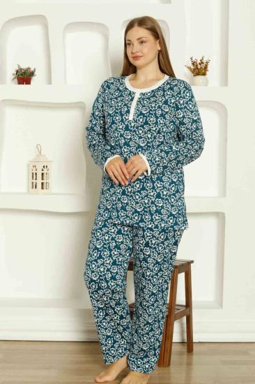 İndigo Çiçek Desenli Büyük Beden Bayan Pijama Takımı 2794UYB