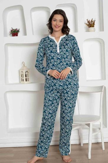 İndigo Çiçek Desenli Penye Bayan Pijama Takımı 2795UY