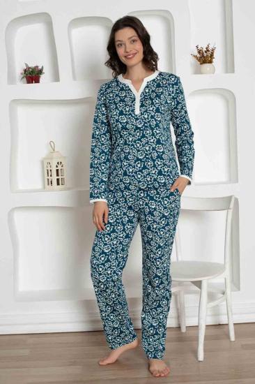 İndigo Çiçek Desenli Penye Bayan Pijama Takımı 2795UY