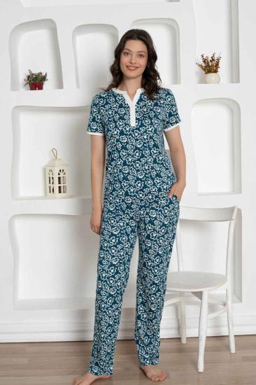 İndigo Çiçek Desenli Penye Bayan Pijama Takımı 2795KY