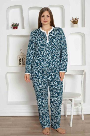 İndigo Çiçek Desenli Büyük Beden Bayan Pijama Takımı 2795UYB