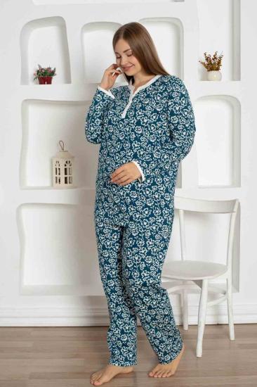 İndigo Çiçek Desenli Büyük Beden Bayan Pijama Takımı 2795UYB