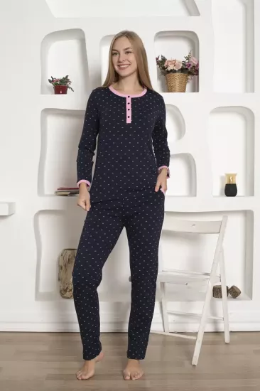 Fiyonk Desenli Kadın Pijama Takımı - Likralı Penye Uzun Kollu 2801UKL