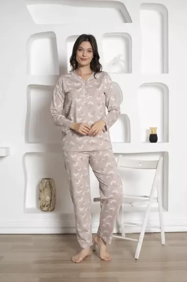 Çiçek Desenli Kadın Pijama Takımı - Uzun Kollu Likralı Penye 2812UKL