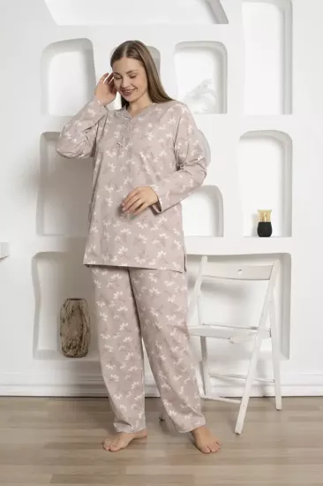 Büyük Beden Kadın Pijama Takımı - Uzun Kollu Likralı Penye 2812UKBL