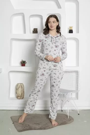 Çiçek Desenli Kadın Pijama Takımı -Uzun Kollu Penye 2820UK