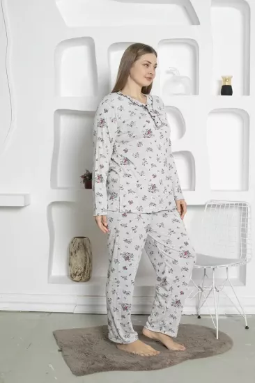 Çiçek Desenli Kadın Pijama Takımı -Büyük Beden Penye 2820UKB