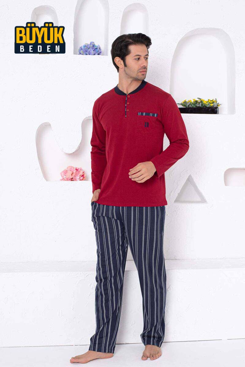 Bordo%20Büyük%20Beden%20Çizgili%20Erkek%20Pijama%20Takımı%201191UYB