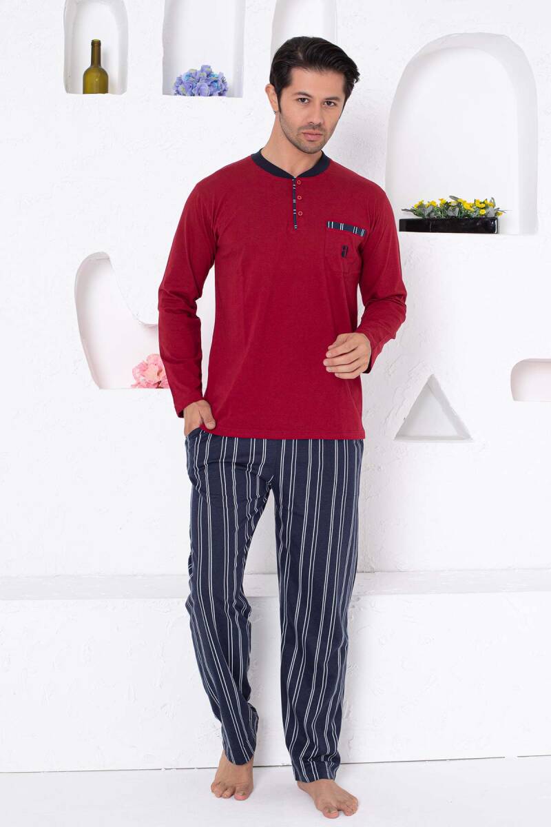 Bordo%20Beden%20Çizgili%20Erkek%20Pijama%20Takımı%201191UY