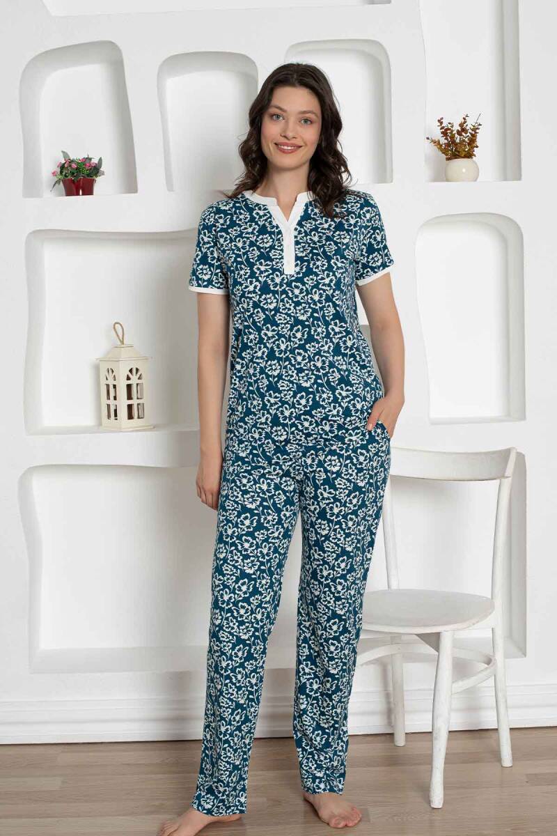 İndigo%20Çiçek%20Desenli%20Penye%20Bayan%20Pijama%20Takımı%202795KY